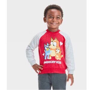 Bluey and Friends Smoochy Kiss" red and gray pullover sweatshirt size 4T NWT